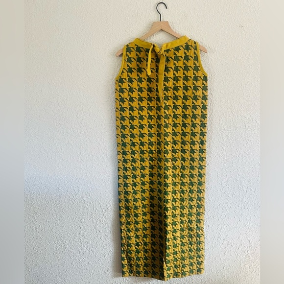 Vintage 60s Handmade Yellow & Green Houndstooth Column Dress - Picture 4 of 13